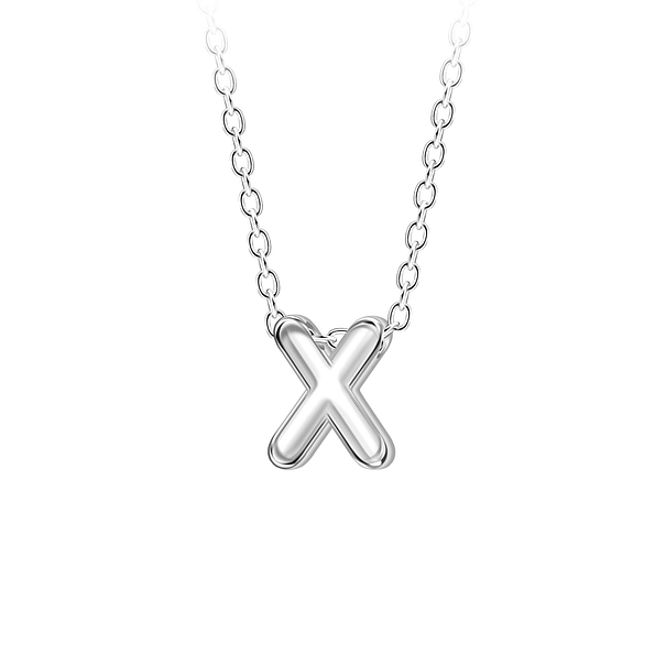 Silver Letter X Beaded Necklace - 23702