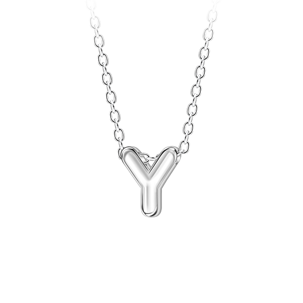 Silver Letter Y Beaded Necklace - 23703