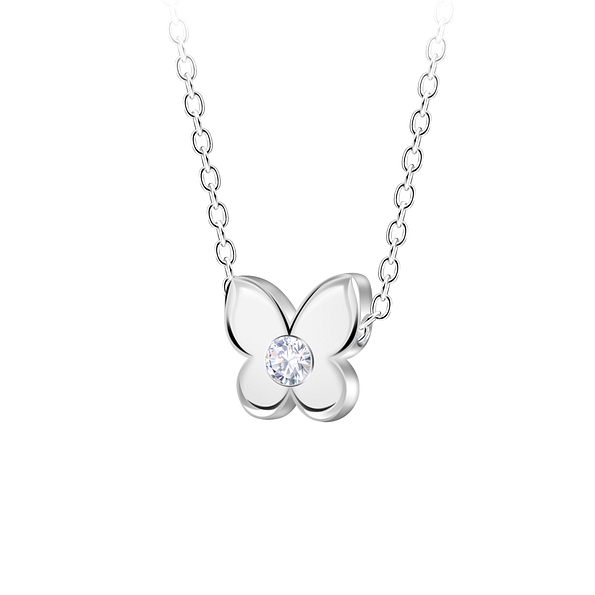 Silver Butterfly Beaded Necklace - 23600