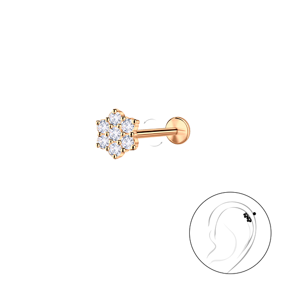 Silver Flower with Titanium Labret - 23988