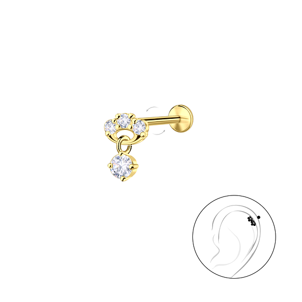 Silver Geometric with Hanging Stone with Titanium Labret - 23972