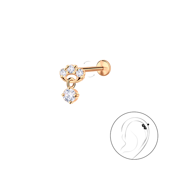 Silver Geometric with Hanging Stone with Titanium Labret - 23973