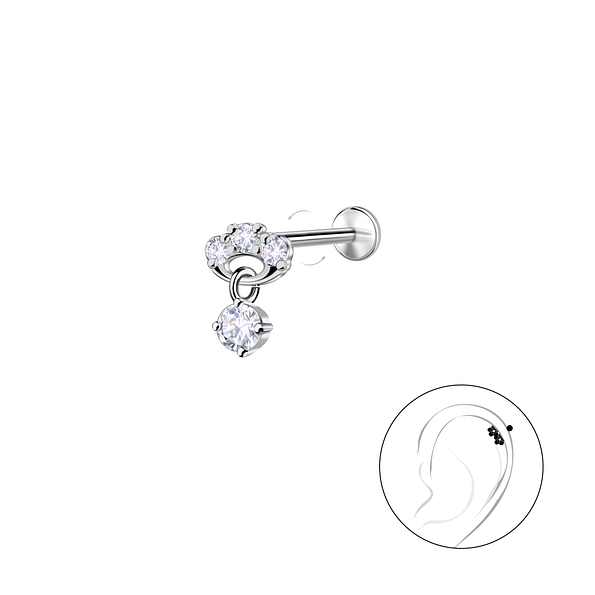 Silver Geometric with Hanging Stone with Titanium Labret - 23971