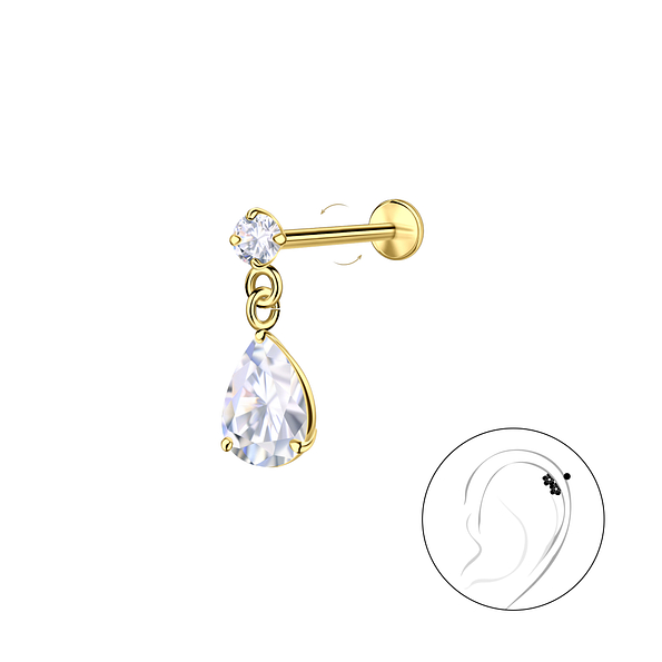 Silver Round with Hanging Stone with Titanium Labret - 23975