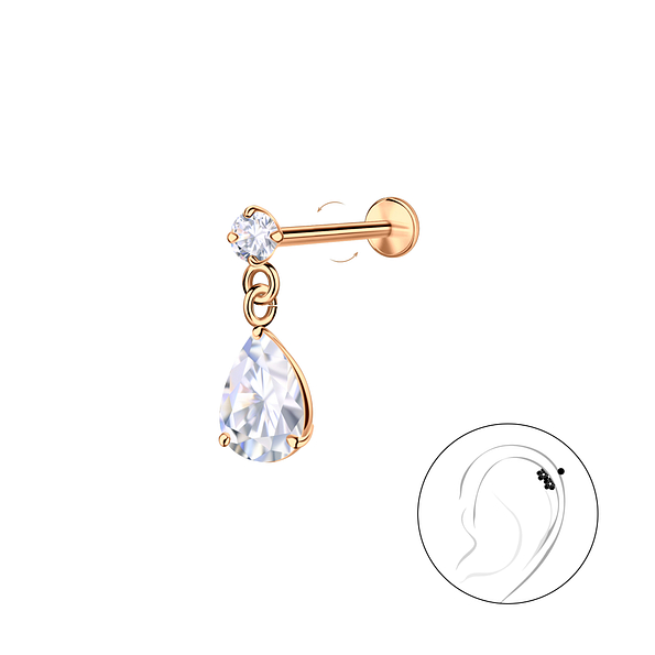 Silver Round with Hanging Stone with Titanium Labret - 23976