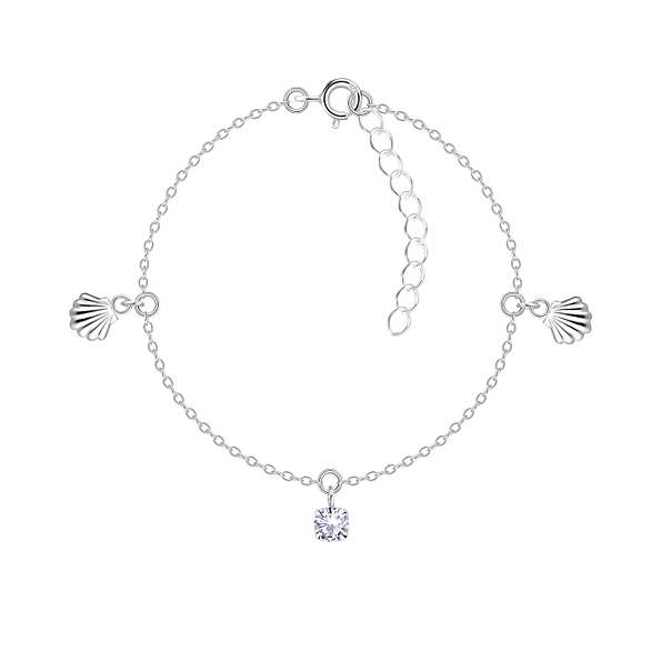 Silver Shell Bracelet with 4mm Round Cubic Zirconia - 24004