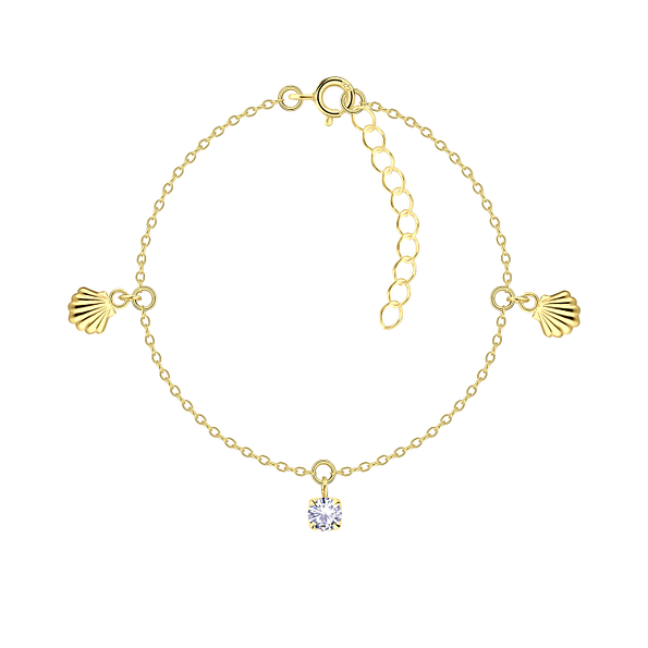 Silver Shell Bracelet with 4mm Round Cubic Zirconia - 24005