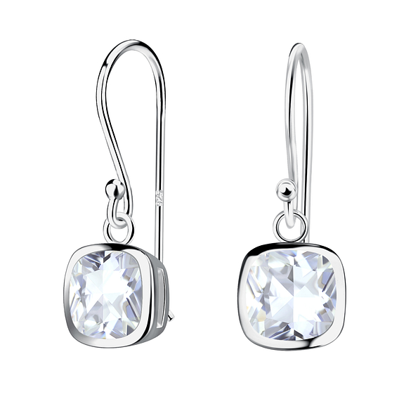 6mm Cushion Cubic Zirconia Silver Earrings - 23956