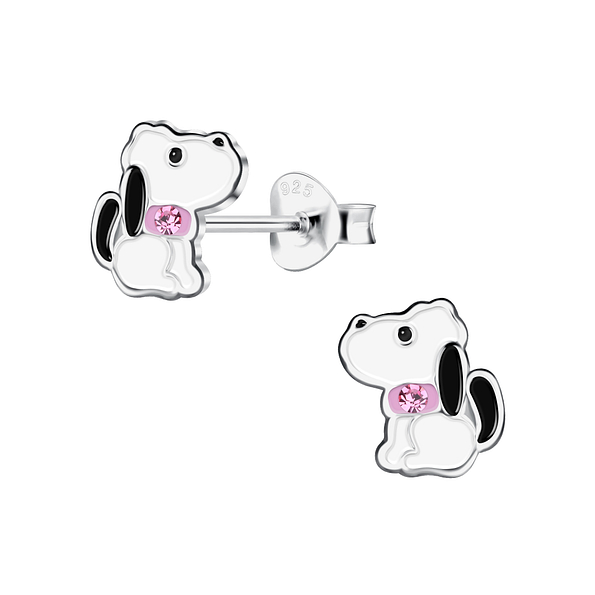 Silver Dog Stud Earrings - 23946