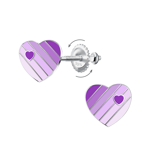 Silver Heart Screw Back Earrings - 24029