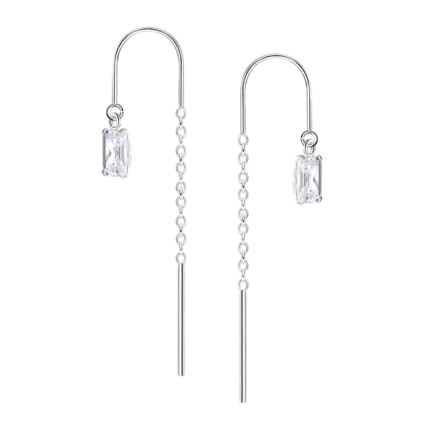 3x5mm Baguette Cubic Zirconia Silver Thread Through Earrings - 24009