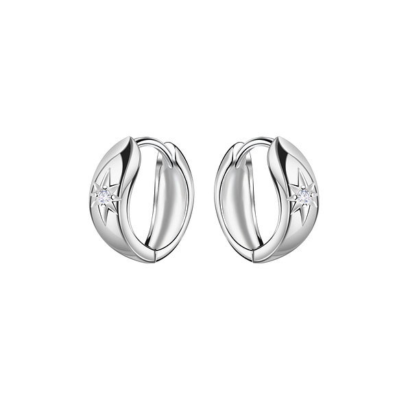12mm Silver Geometric Huggie Earrings - 23891