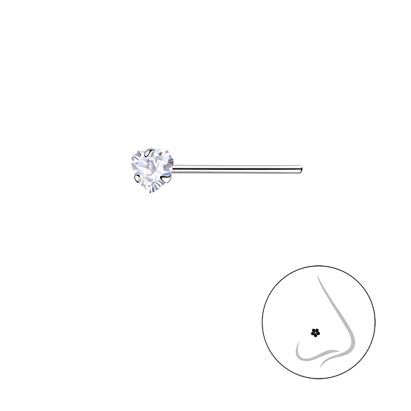 3mm Heart Cubic Zirconia Silver Nose Stud - 23960