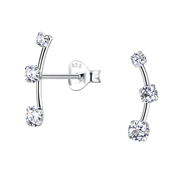 Silver Cubic Zirconia Line Stud Earrings - 24259