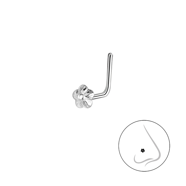 Silver L-Shaped Flower Nose Stud - 24260