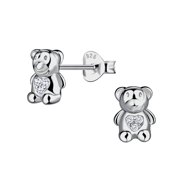 Silver Bear Stud Earrings - 24065