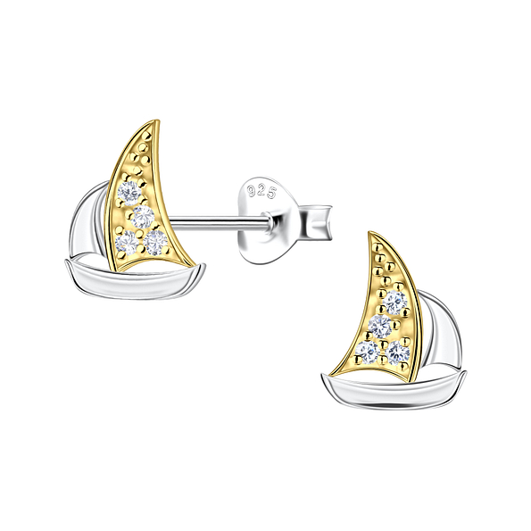 Silver Sailboat Stud Earrings - 24356