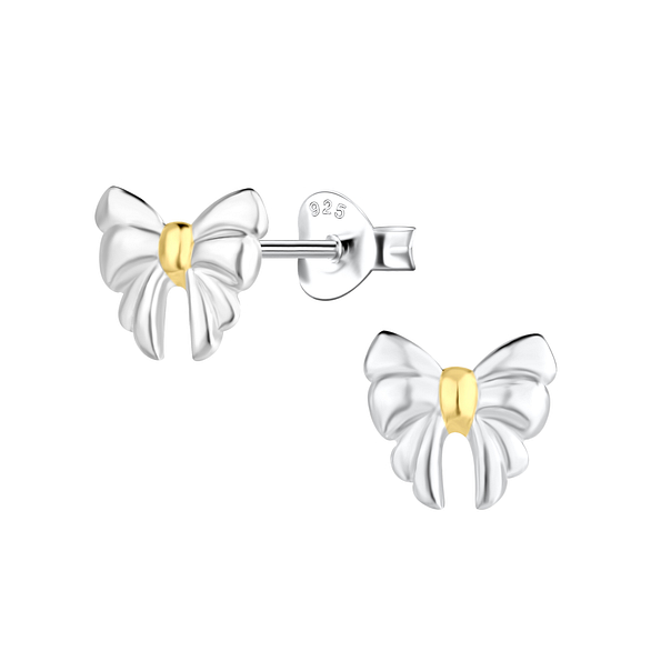 Silver Bow Stud Earrings - 24348