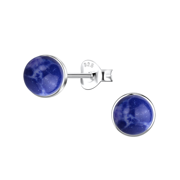 6mm Round Imitation Stone Silver Stud Earrings - 24409