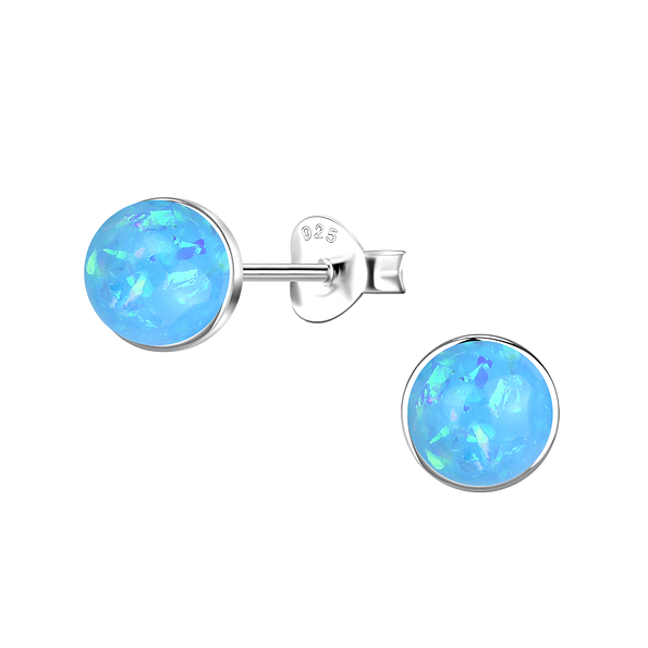 6mm Round Resin Opal Silver Stud Earrings - 24413 6mm Round Resin Opal Silver Stud Earrings - 24413