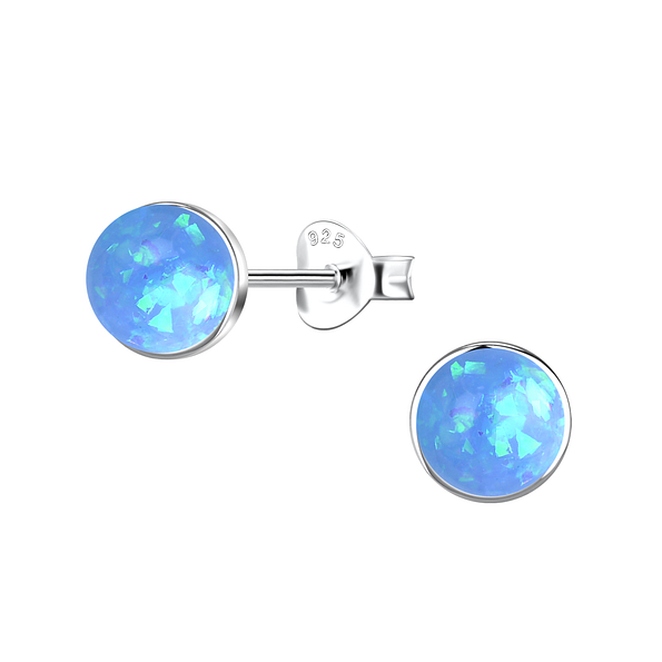 6mm Round Resin Opal Silver Stud Earrings - 24414 6mm Round Resin Opal Silver Stud Earrings - 24414