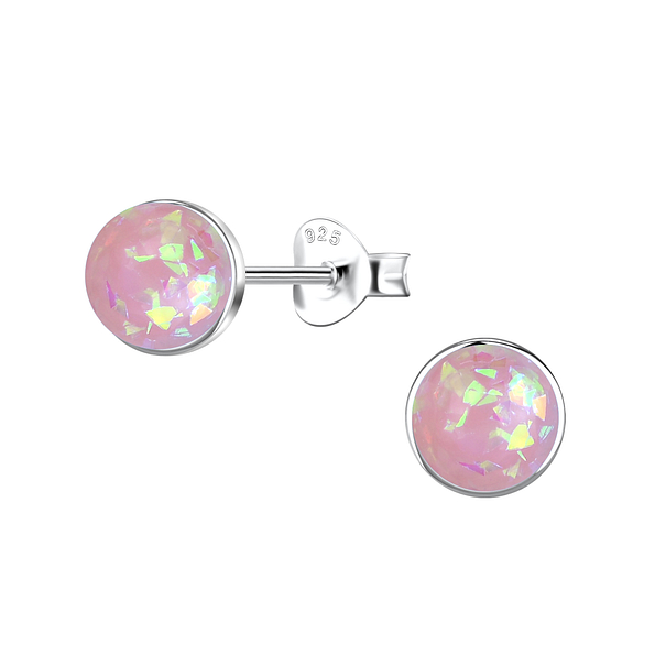 6mm Round Resin Opal Silver Stud Earrings - 24412 6mm Round Resin Opal Silver Stud Earrings - 24412