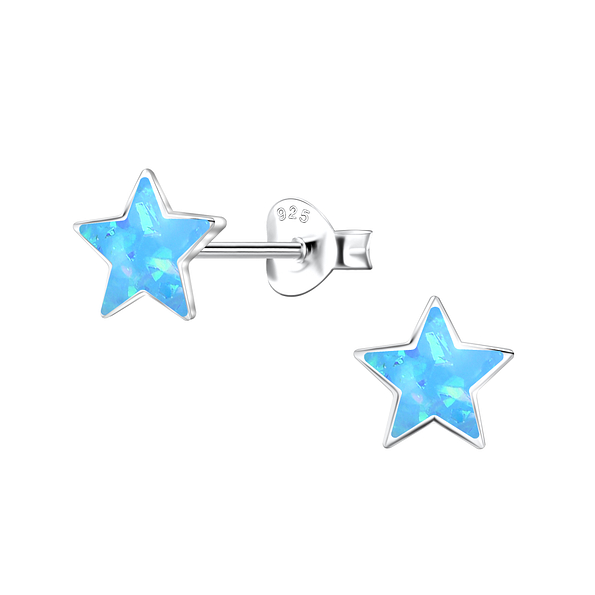 7mm Star Resin Opal Silver Stud Earrings - 24416