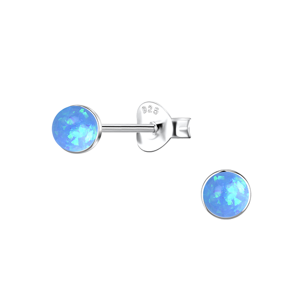 4mm Round Resin Opal Silver Stud Earrings - 24418