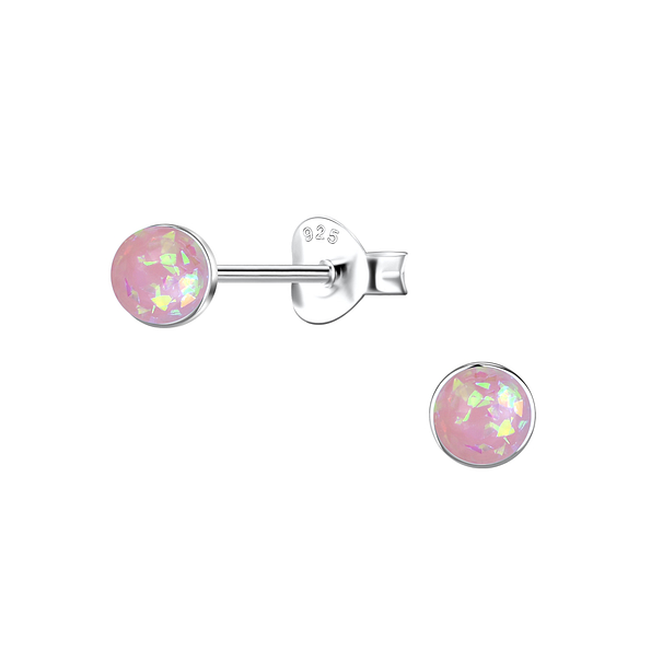 4mm Round Resin Opal Silver Stud Earrings - 24419