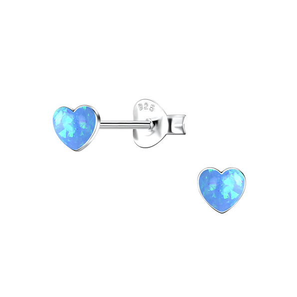 5mm Heart Resin Opal Silver Stud Earrings - 24422
