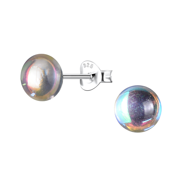Silver Stud Earrings with Resin Round - 24319 Silver Stud Earrings with Resin Round - 24319