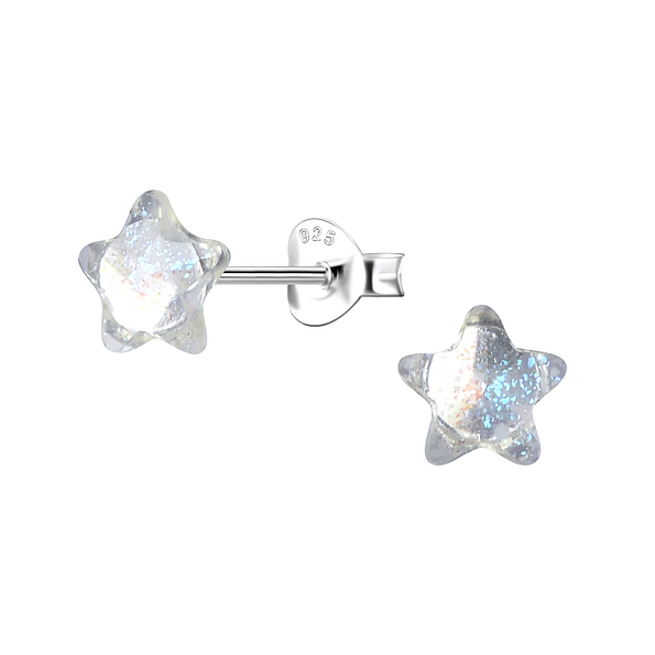 Silver Stud Earrings with Resin Star - 24320