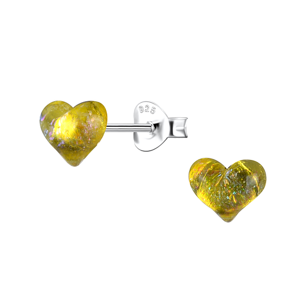 Silver Stud Earrings with Resin Heart - 24329