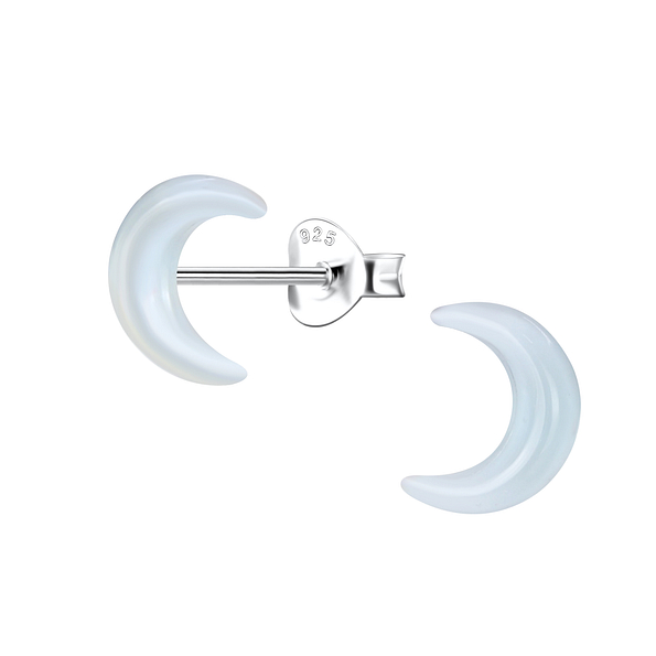 Silver Stud Earrings with Resin Moon - 24339 Silver Stud Earrings with Resin Moon - 24339