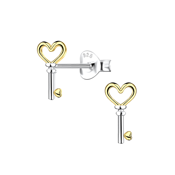 Silver Heart Key Stud Earrings - 24353 Silver Heart Key Stud Earrings - 24353