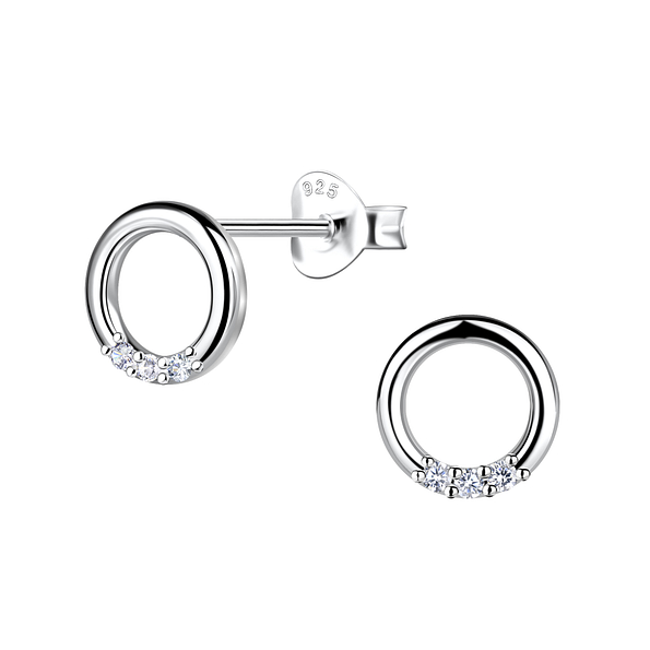 Silver Circle Stud Earrings - 24076