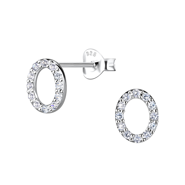 Silver Oval Stud Earrings - 24080