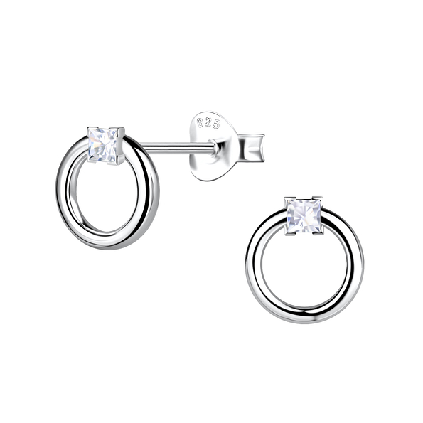 Silver Circle Stud Earrings - 24082
