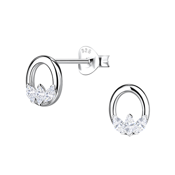 Silver Oval Stud Earrings - 24083