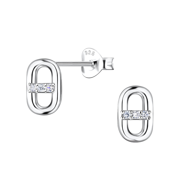 Silver Oval Stud Earrings - 24084