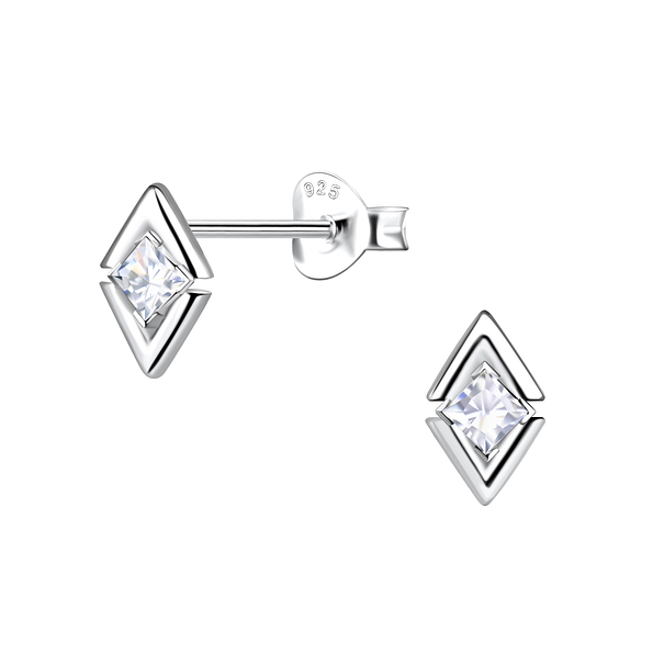 Silver Diamond Shaped Stud Earrings - 24087