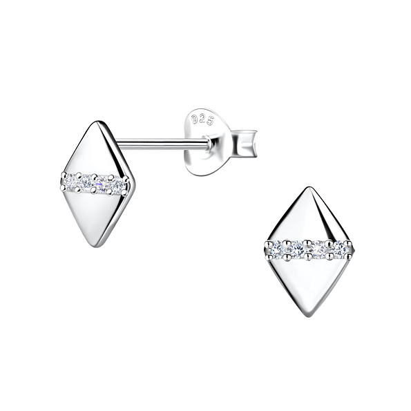 Silver Diamond Shaped Stud Earrings - 24088