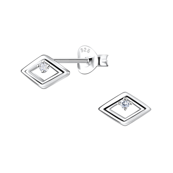 Silver Diamond Shaped Stud Earrings - 24090