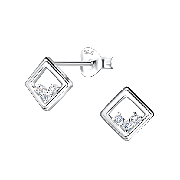 Silver Square Stud Earrings - 24091