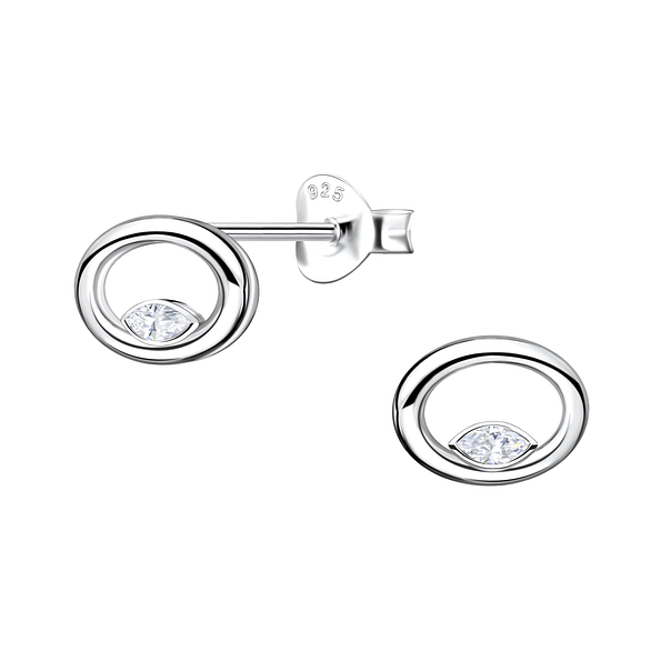 Silver Oval Stud Earrings - 24092