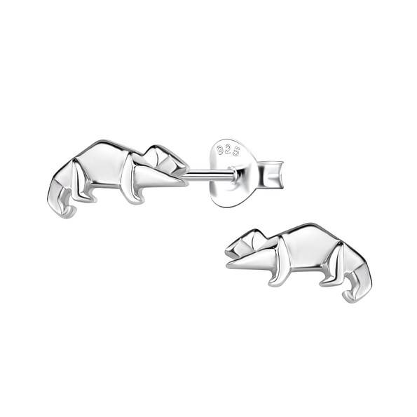 Silver Origami Lizard Stud Earrings - 24387