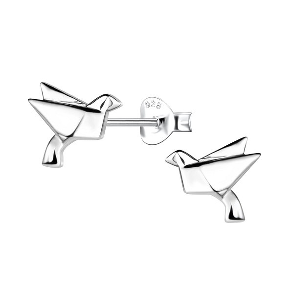 Silver Origami Bird Stud Earrings - 24390