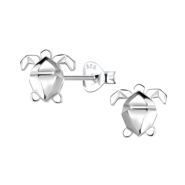 Silver Origami Turtle Stud Earrings - 24391