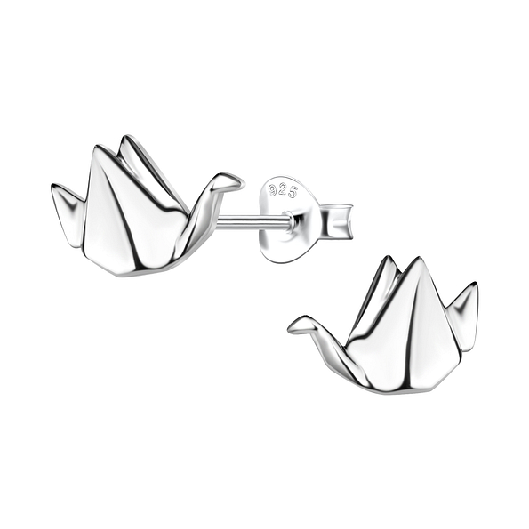 Silver Origami Bird Stud Earrings - 24392