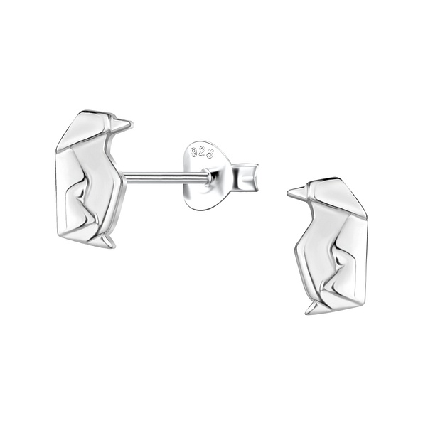 Silver Origami Penguin Stud Earrings - 24393